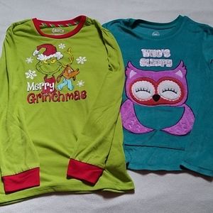 Set of 2 Girls Long Sleeve Pajama Tops Size 10/12